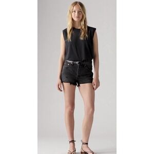 Levi's 501 High Rise Button Fly Distressed Hem Shorts Size 26 Stowaway Black